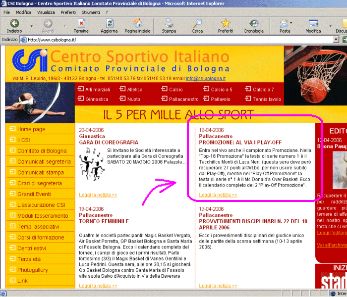 Home Page del nuovo sito CSI Bologna